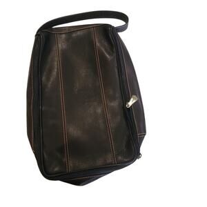 Links & Kings Black Leather Golf Shoe Bag with Shin Invitaional logo on front